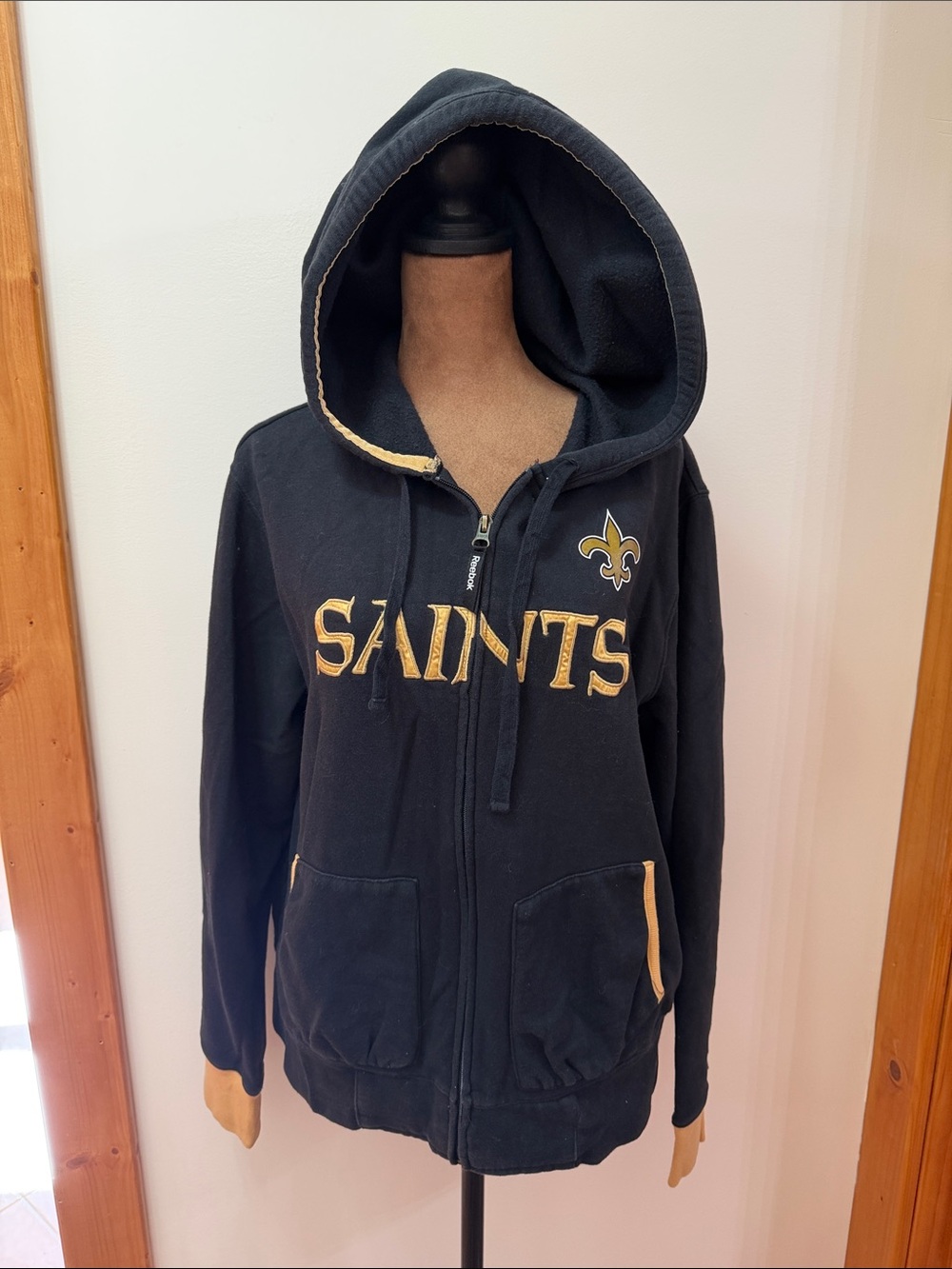 Reebok NFL Black & Gold Women’s Saints Hooded Zip-Up Jacket Size XL